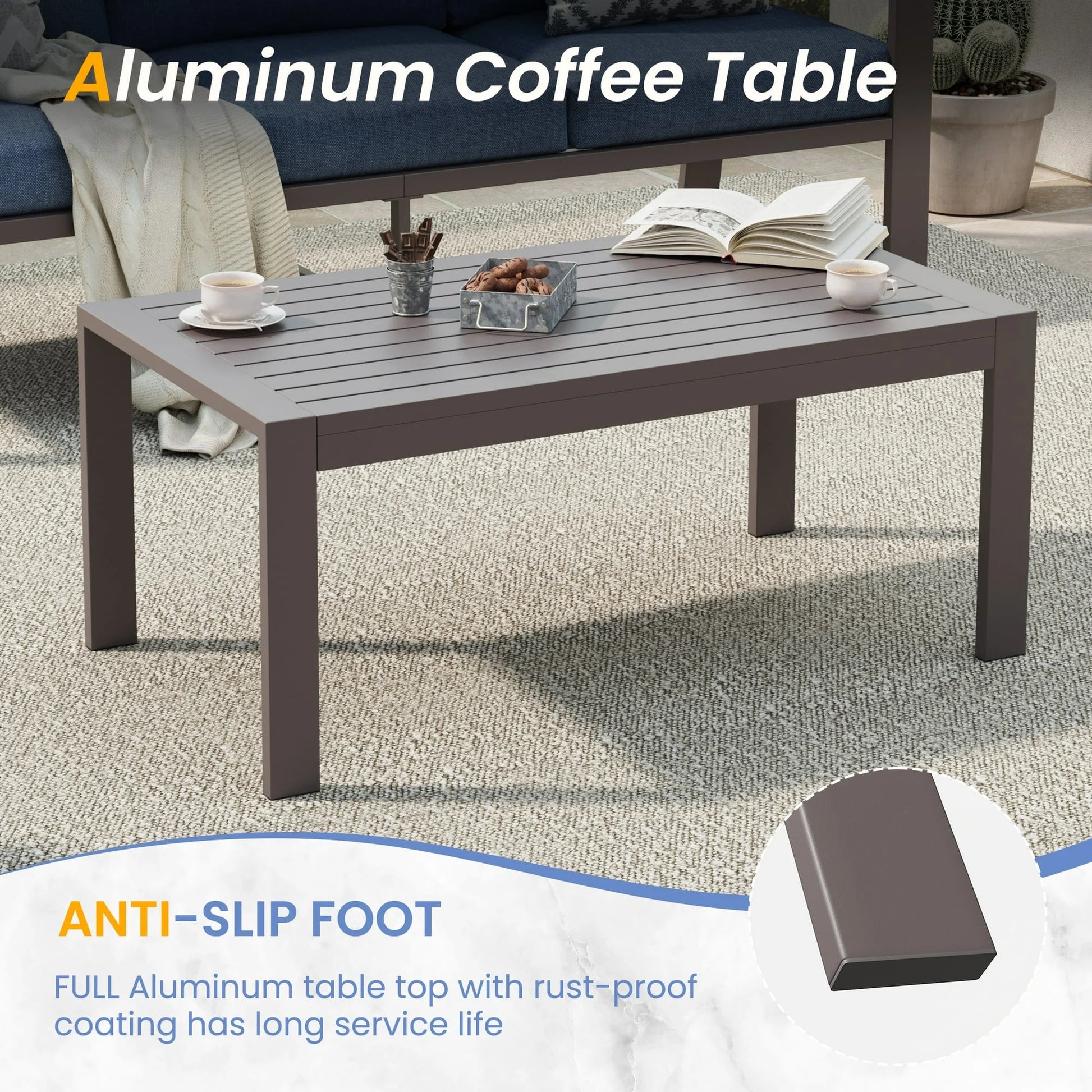 Aluminum Patio Furniture Set, Contemporary Outdoor Couch Set, Aluminum Patio Conversation Set, Gray