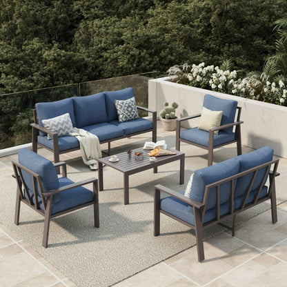 Aluminum Patio Furniture Set, Contemporary Outdoor Couch Set, Aluminum Patio Conversation Set, Gray