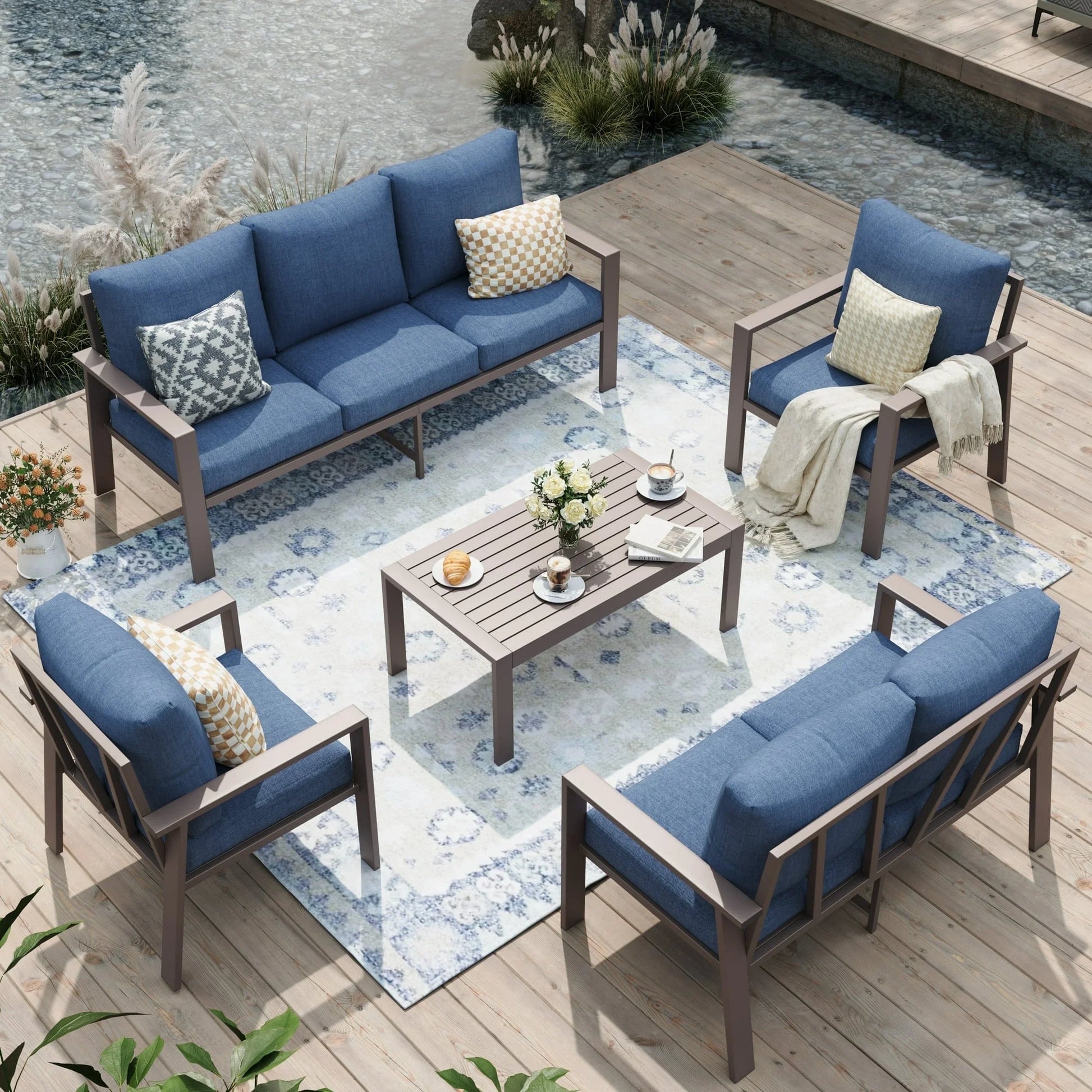 Aluminum Patio Furniture Set, Contemporary Outdoor Couch Set, Aluminum Patio Conversation Set, Gray