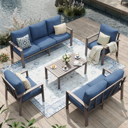 Aluminum Patio Furniture Set, Contemporary Outdoor Couch Set, Aluminum Patio Conversation Set, Gray