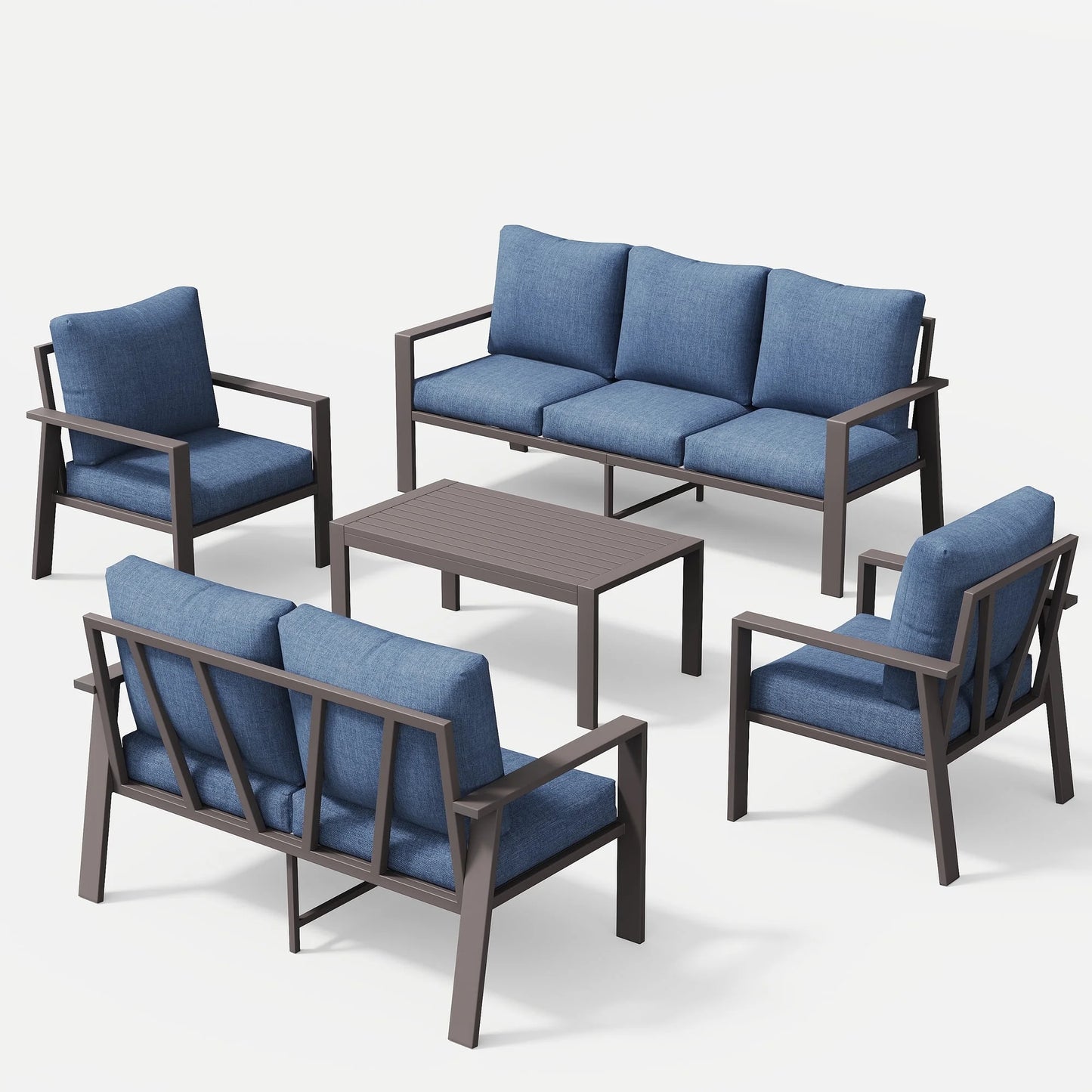 Aluminum Patio Furniture Set, Contemporary Outdoor Couch Set, Aluminum Patio Conversation Set, Gray