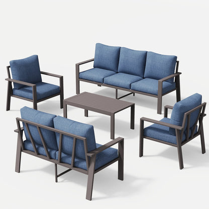 Aluminum Patio Furniture Set, Contemporary Outdoor Couch Set, Aluminum Patio Conversation Set, Gray
